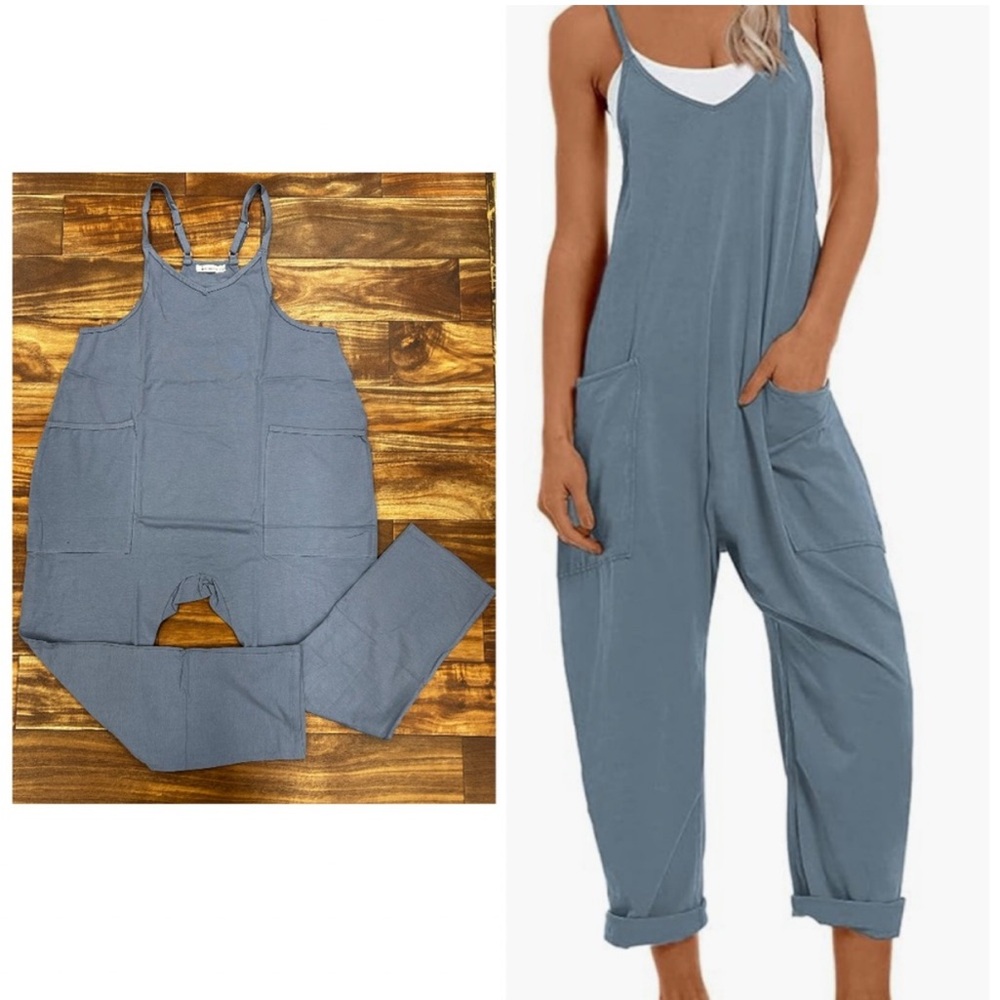 🆕 Causal V-Neck Sleeveless Harem
Overall Jumpsuit (blue)